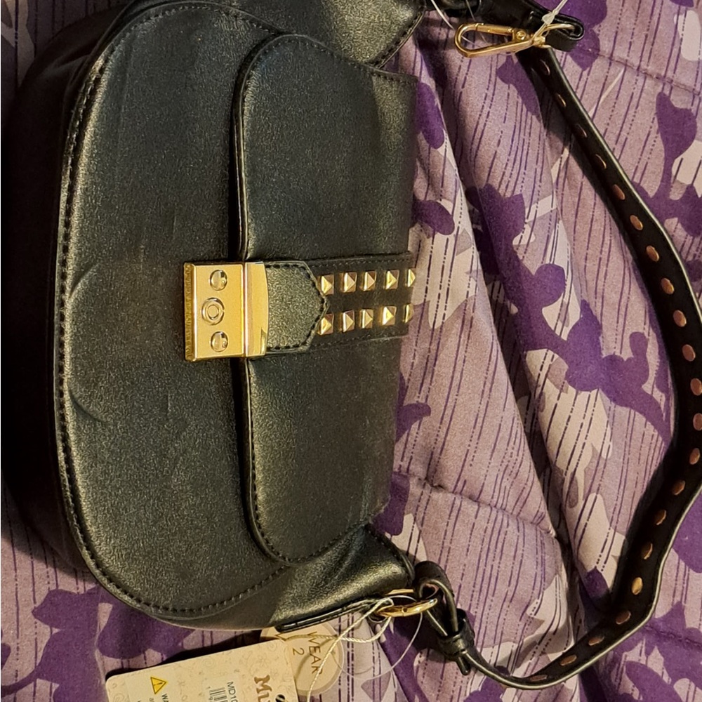 Mudd Black Crossbody Bag with Gold Studs